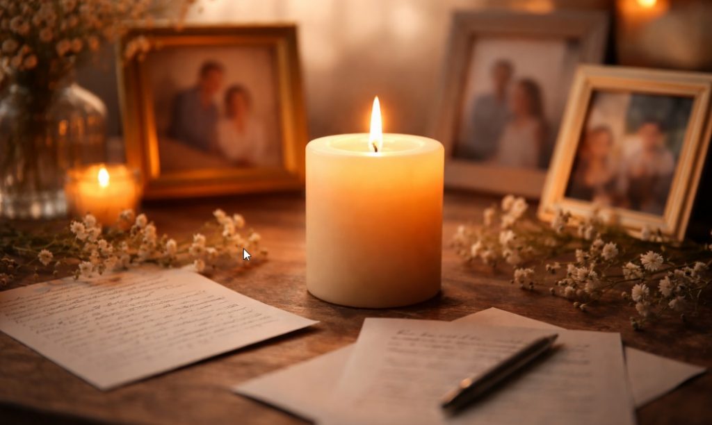 Funeral homes Destrehan, LA personalized tribute with candle and memories