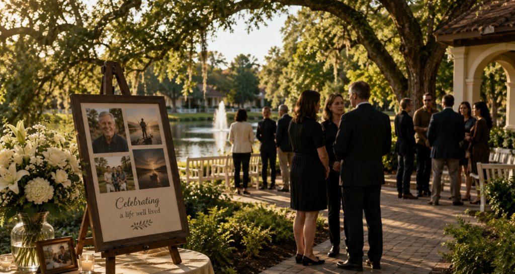 outdoor memorial gathering at a funeral home in Kenner, LA.